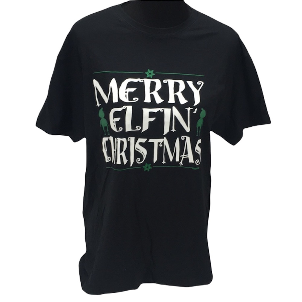 Merry Elfin’ Christmas T-Shirt, Black, Green, Medium